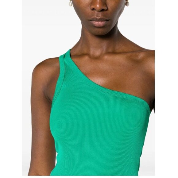 FORTE FORTE One-Shoulder Ribbed-Knit Tank Top in Fern Green Size Medium - Picture 3 of 9